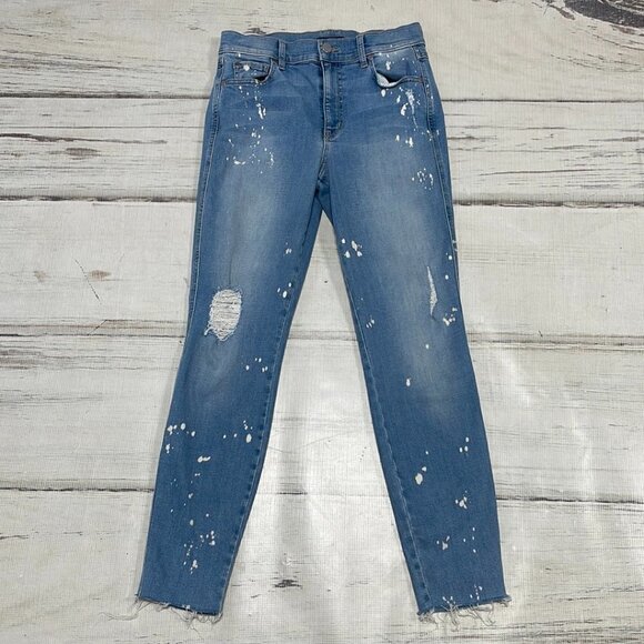 Level 99 Jeans Ankle Raw Hem Splatter Blue Medium Wash Denim Size 28 - Picture 3 of 14